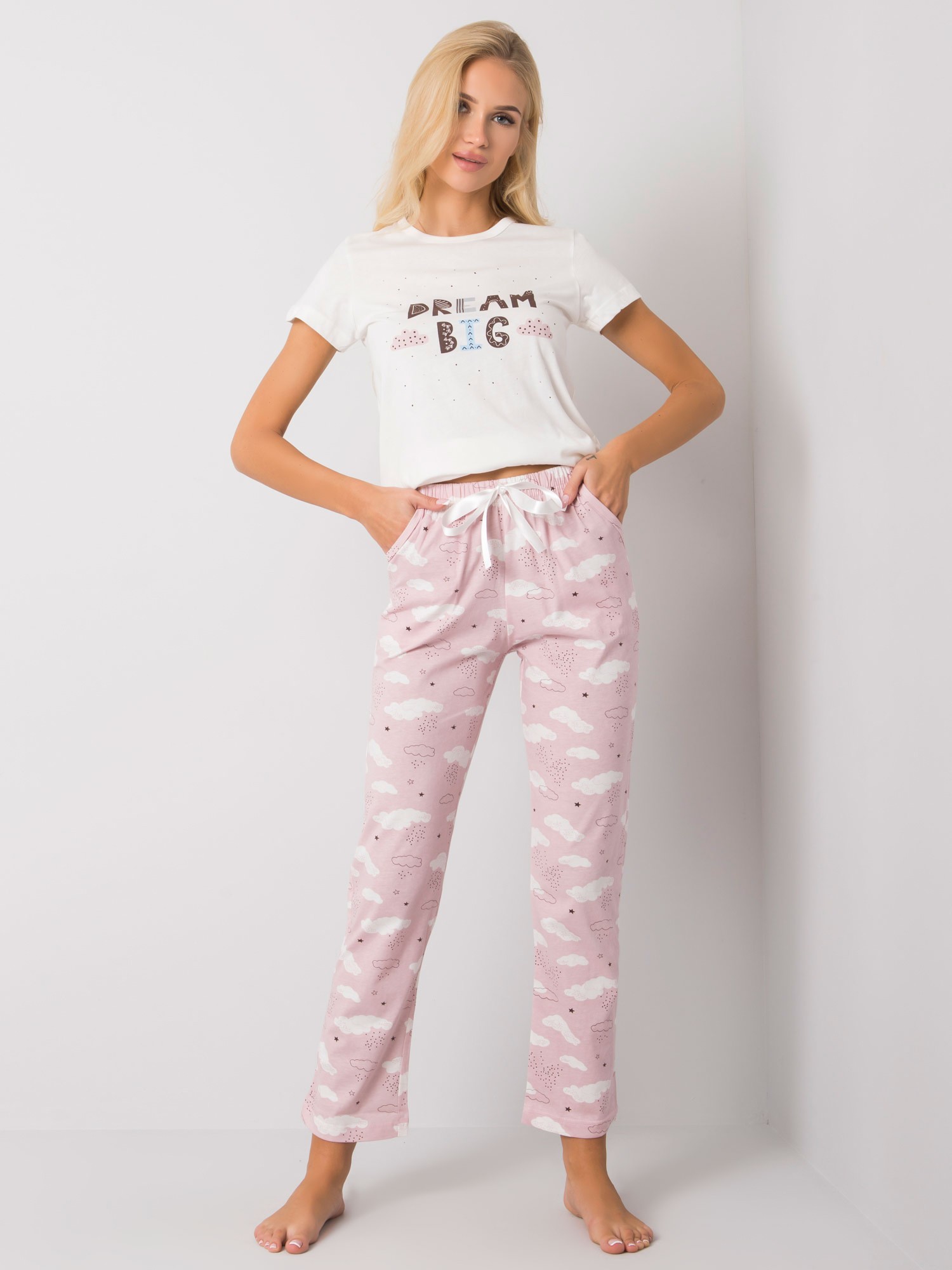 Dámske bielo-ružové pyžamo - S