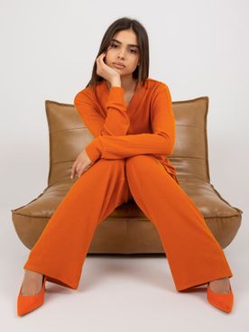 Oranžový bavlnený rebrovaný dvojdielny pohodlný komplet