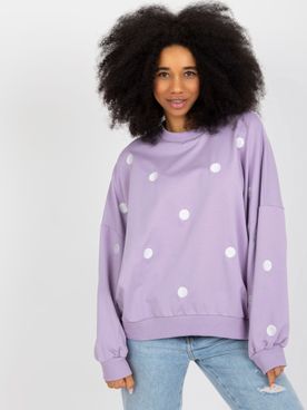 Svetlo-fialová bavlnená voľná bodkovaná mikina bez kapucne