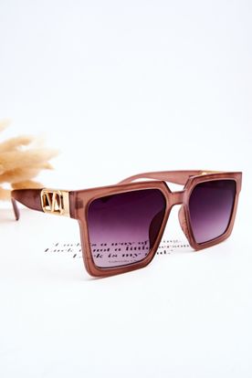 Tmavo-ružové slnečné okuliare so zlatým vzorom a fialovými sklami V110063