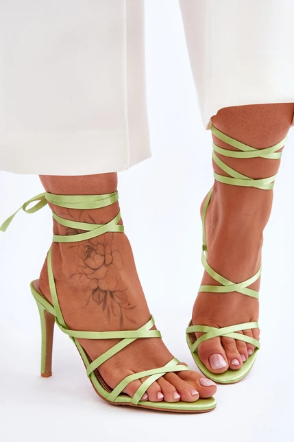 Zelené štýlové šnúrovacie sandále na ihličkovom podpätku
