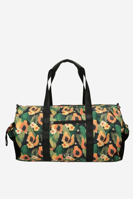 Oranžovo-zelená kvetinová veľká cestovná taška s čiernymi rúčkami