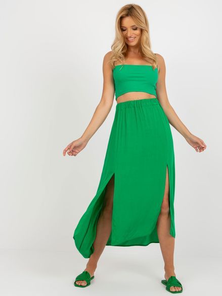 Zelená asymetrická maxi sukňa s rozparkami RUE PARIS