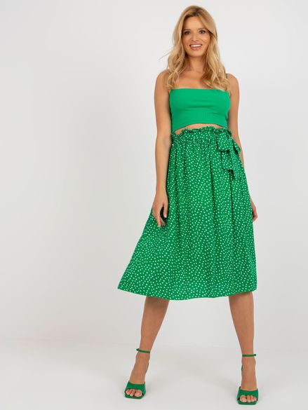 Zelená bodkovaná rozšírená midi sukňa s opaskom