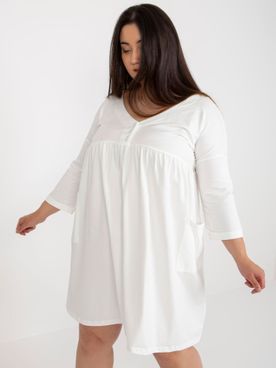 Biele voľné rozšírené plus size šaty s gombíkmi a vreckami