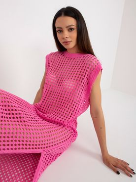 Ružové pletené dierkované plážové šaty