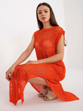 Oranžové pletené dierkované plážové šaty