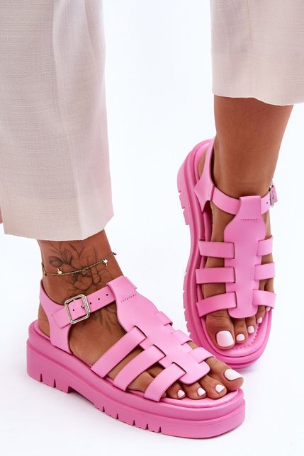 Ružové dámske pruhované sandále na platforme
