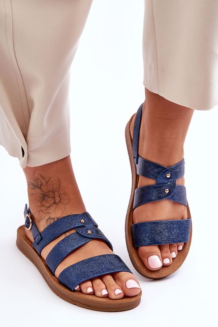 Dámske modré lesklé jednoduché sandále
