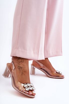Svetlo-ružové priesvitné elegantné sandále s trblietavými kamienkami