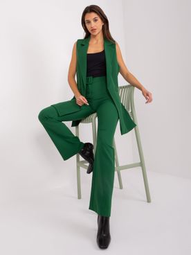 Zelený elegantný dámsky set s nohavicami a vestou