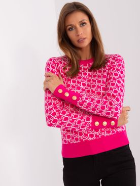 Luxusný vzorovaný fuchsiový sveter s gombíkmi na rukávoch