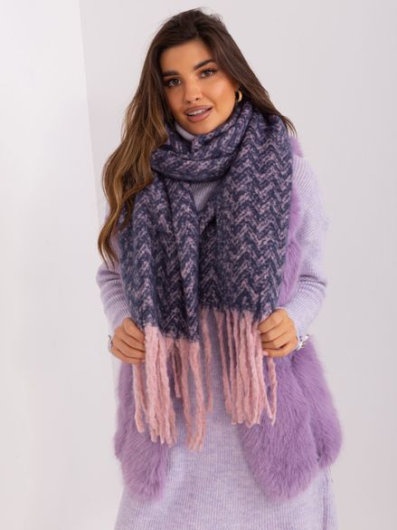 Ružovo-modrý pletený vzorovaný šál so strapcami