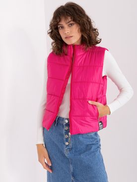 Fuchsiová jednoduchá prešívaná krátka vesta s vreckami bez kapucne