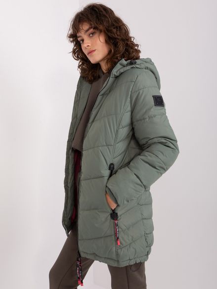 Khaki prešívaná zimná bunda s kapucňou SUBLEVEL