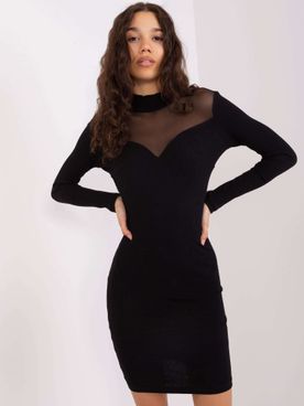 Čierne bavlnené elegantné priliehavé šaty so sieťovaným výstrihom a chrbtom
