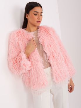 Svetlo-ružová štýlová prechodná kožušinová bunda s dlhým vlasom