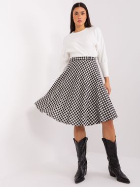 Bielo-čierna vlnená vzorovaná midi sukňa s áčkovým strihom