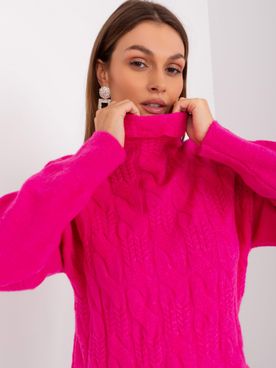 Fuchsiový rolákový sveter so vzorovaným úpletom