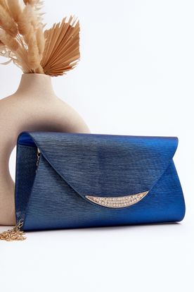 Spoločenská listová kabelka s retiazkou v modrej farbe