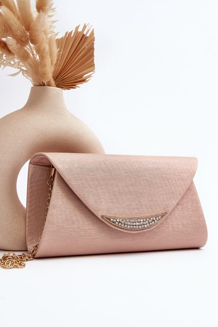 Spoločenská listová kabelka s retiazkou v ružovej farbe
