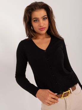 Dámsky čierny klasický pletený sveter s gombíkmi