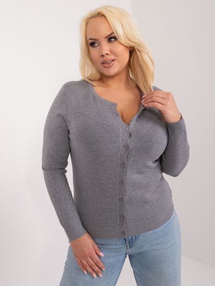 Sivý klasický plus size sveter na gombíky