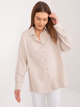 Dámska oversize bavlnená košeľa v svetlobéžovej farbe