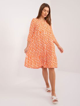 Oranžové letné šaty s potlačou a výstrihom do V