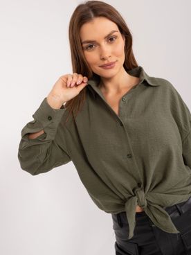 Dámska oversize bavlnená košeľa v khaki farbe