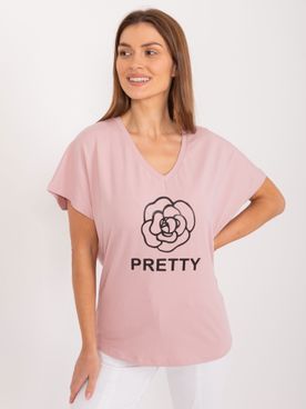 Ružové bavlnené tričko s potlačou a krátkymi rukávmi