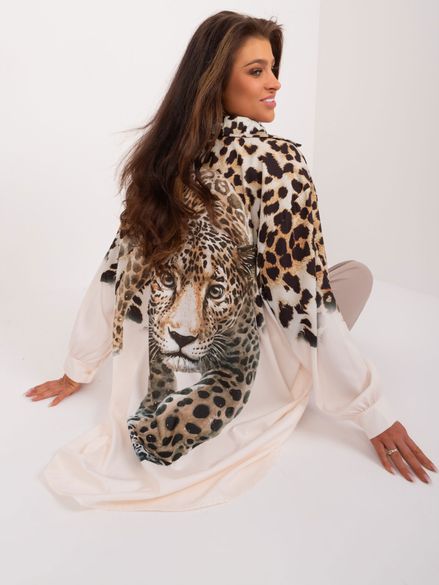 Béžová dámska asymetrická košeľa s potlačou leoparda