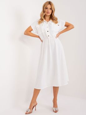 Biele košeľové šaty s gombíkmi gumičkou v páse a s krátkym rukávom