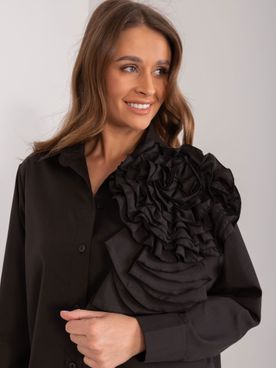 Dámska čierna oversize košeľa s veľkou aplikáciou ruže