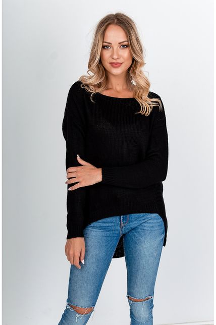 Asymetrický čierny pletený sveter