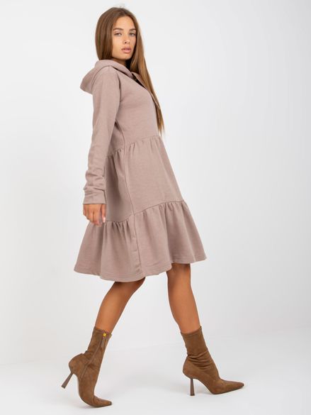 Tmavo-béžové mikinové šaty s dlhým rukávom