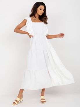 Biele dámske romantické šaty s volánmi a s gumičkou v páse
