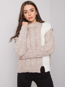 Bielo-béžový pletený sveter s vrkočovým vzorom