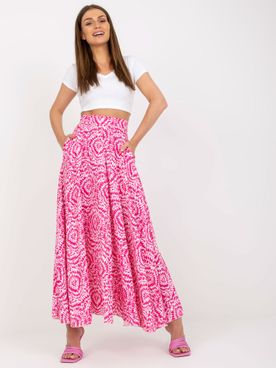 Bielo-ružová vzorovaná dlhá sukňa