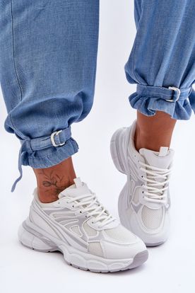 Bielo-sivé štýlové sneakersy na platforme