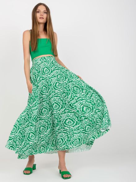 Bielo-zelená vzorovaná dlhá sukňa