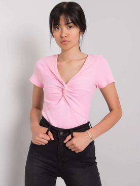 Ružové tričko s krátkym rukávom a prepleteným výstrihom