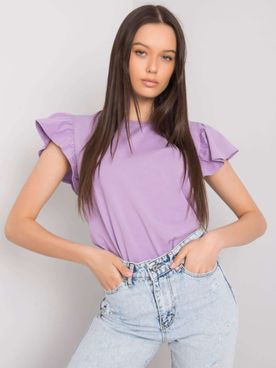 Svetlo-fialové jednofarebné tričko s krátkym rukávom a volánmi