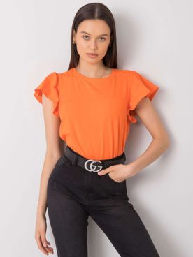 Oranžové jednofarebné tričko s krátkym rukávom a volánmi