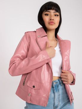 Ružová kožená bunda s vreckami
