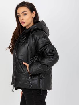 Čierna dámska páperová zimná bunda s kapucňou