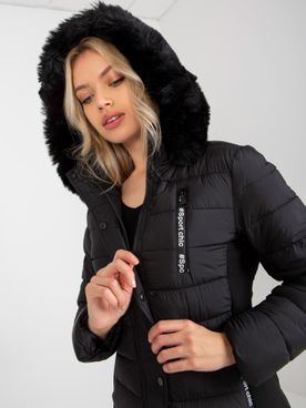 Sport Chic čierna dámska zimná bunda s kožušinovou kapucňou