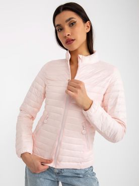 Dámska svetlo-ružová prešívaná bunda bez kapucne