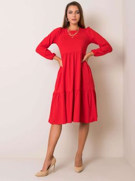 Červené áčkové šaty s dlhým rukávom