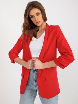 Červené dámske sako s podšívkou a trojštvrťovým rukávom